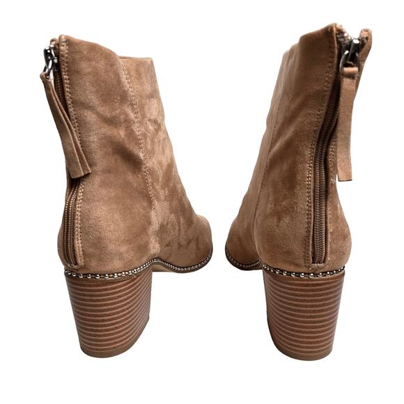 LAICIGO Suede Pointed Toe Ankle Boot Chunky Stacked Heel Back Zipper Sz 11 Beige - Picture 4 of 7